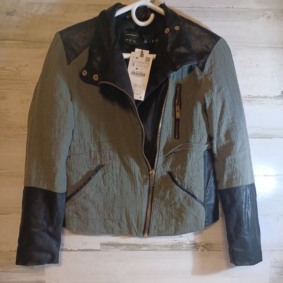 Zara Basic New Tags Green With Black Accent Jacket‎ Zippered Super Cool - Picture 2 of 11